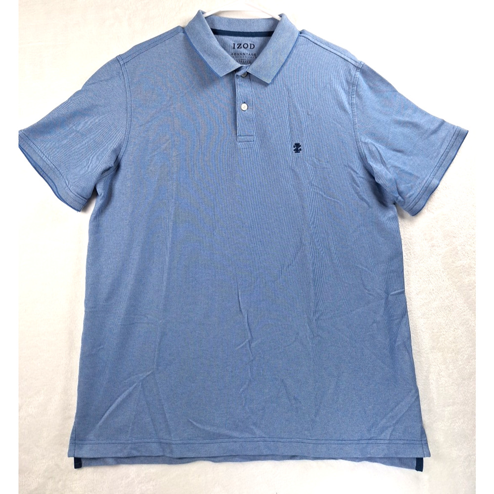 Izod Size L Men Advantage Performance Stretch Polo Shirt Blue Short Sleeve
